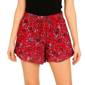 American Eagle Red Blue Floral Flutter Hem Pull-On Shorts Size M Casual